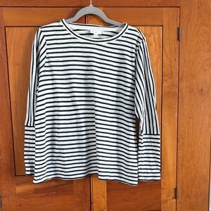 J. Jill Black and White Striped Long Sleeve Tee